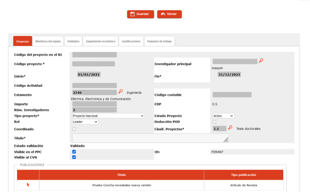 Captura de la antigua página de registro de proyectos