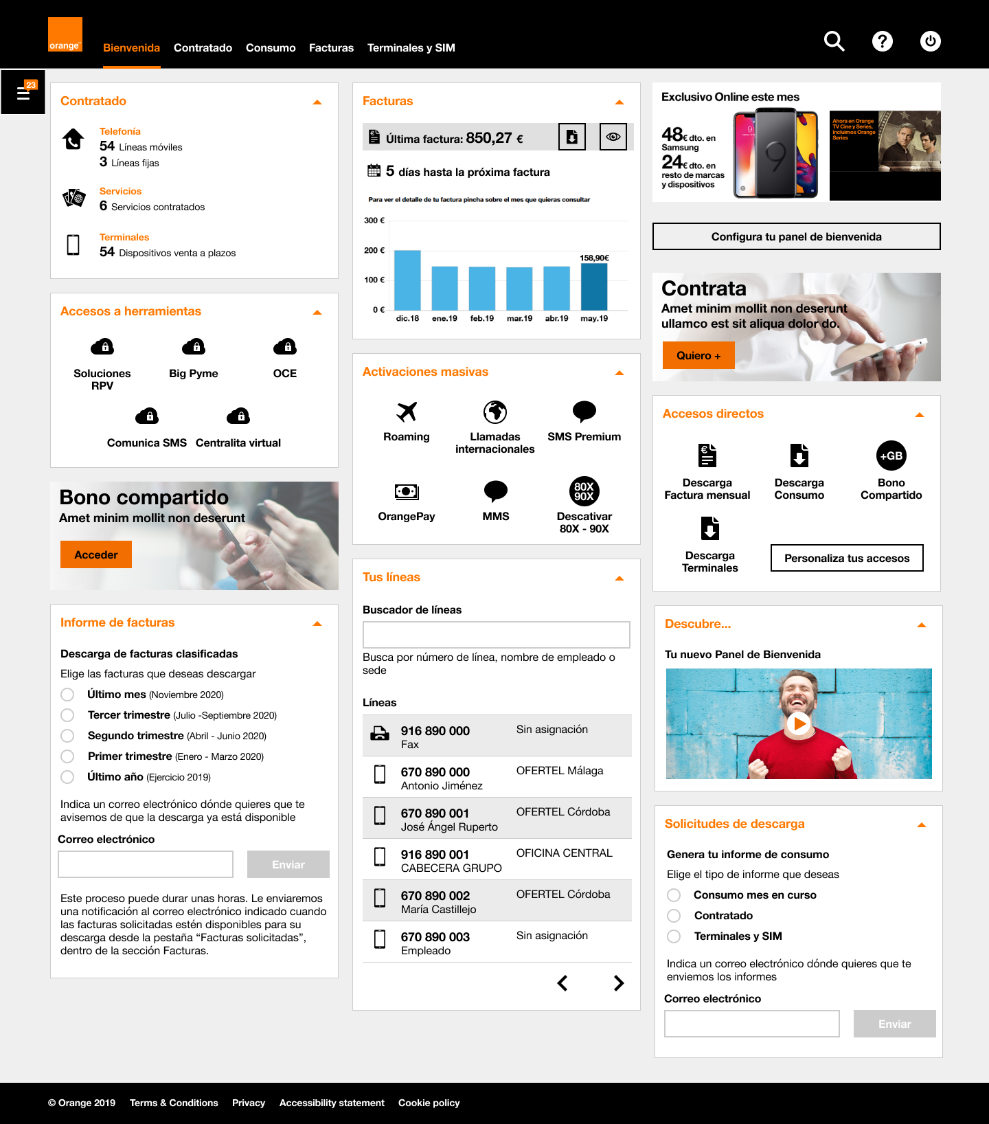 Mockup del dashboard desplegado en versión escritorio